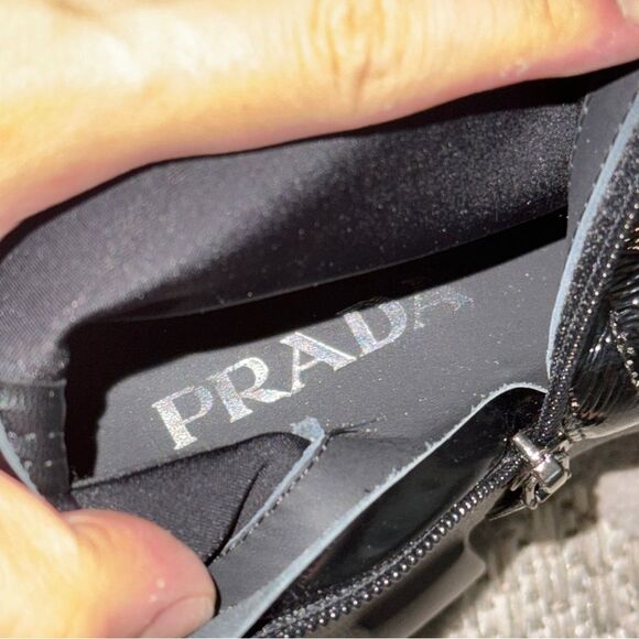 PRADA MONOLITH PATENT LEATHER BOOTS - Picture 3 of 5